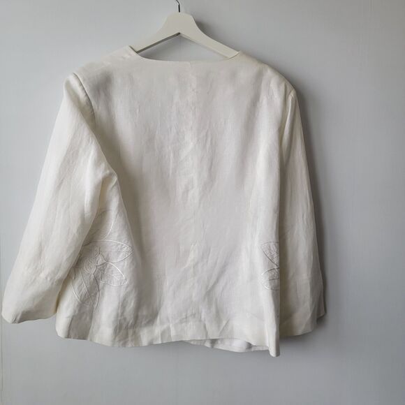 JSong collection womens size 16 100% linen blazer 3/4 sleeves flower embroidery - Picture 2 of 8